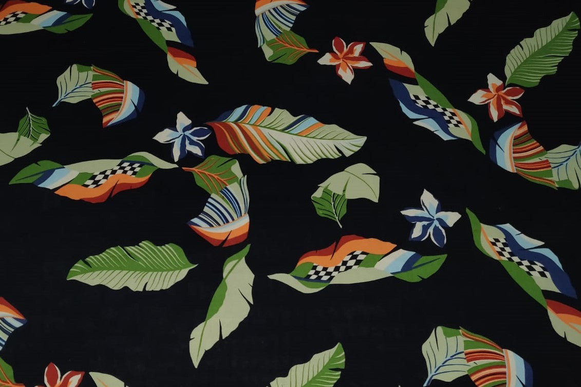 100% Cotton Poplin Print 58" wide available in two prints [ white floral jungle and black florall] [12804/05]
