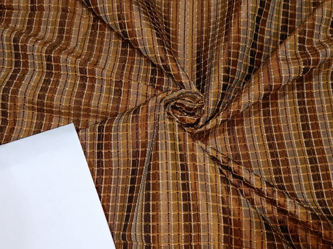 100% silk dupion fabric PLAIDS shades of brown 54" wide DUPC80[4]
