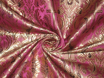 Pure SILK BROCADE vestment FABRIC Pinkish Purple,Gold &amp; Black color 44" wide BRO166[1]