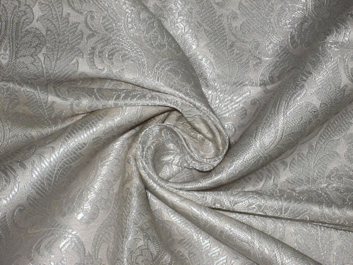 SILK BROCADE FABRIC Metallic Silver & Ivory 44" wide BRO168[1]