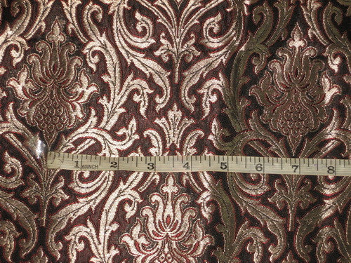 Pure Heavy Silk Brocade Fabric Black, Red&amp; Metallic Gold color ~ 44&quot