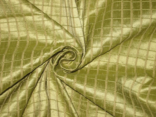 Pure SILK Dupioni FABRIC Green plaids 54&quot;wide