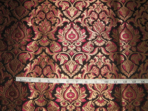 Heavy Silk Brocade Fabric Pink,Black &amp; Metallic Gold 44&quot;