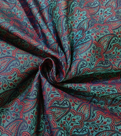 Brocade Fabric Turquoise Blue & Pink Paisleys 44&quot; wide