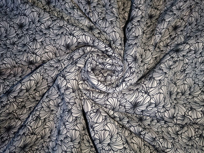 Double Georgette viscose Fabric 44" wide black and ivory floral printed