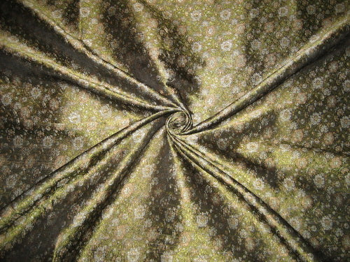 Pure Silk Brocade fabric black,brown,grey &amp; green 44&quot;