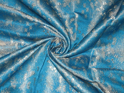 Silk Brocade Fabric Ivory, Blue & Metallic Gold 44" wide BRO164[3]