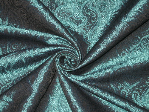 Spun Silk Brocade Fabric Dark Sea Green Black 44" BRO165[1]