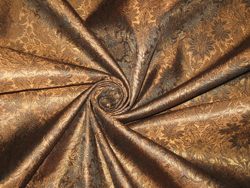 Spun Silk Brocade Fabric Metallic Copper/Bronze Black 44" wide BRO164[4]