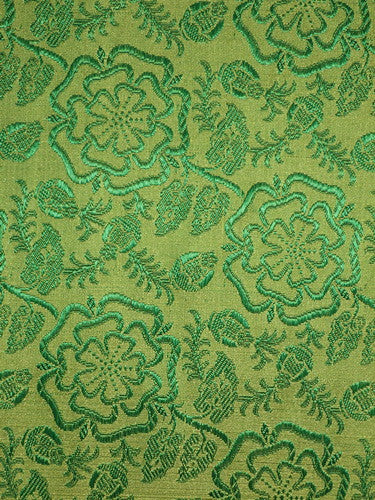 Pure SILK BROCADE FABRIC Green 44&quot;