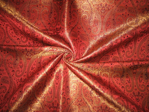 silk Brocade Fabric Dark Indian Red & Metallic Gold color 44" wide BRO167[6]