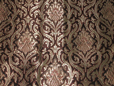 Pure Heavy Silk Brocade Fabric Black, Red&amp; Metallic Gold color ~ 44&quot