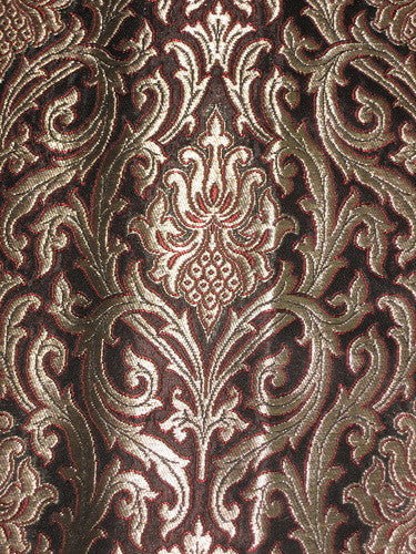 Pure Heavy Silk Brocade Fabric Black, Red&amp; Metallic Gold color ~ 44&quot