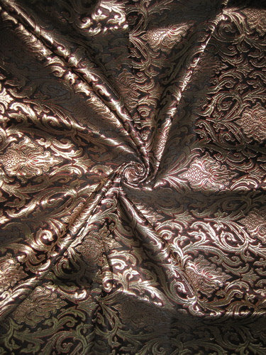 Pure Heavy Silk Brocade Fabric Black, Red&amp; Metallic Gold color ~ 44&quot