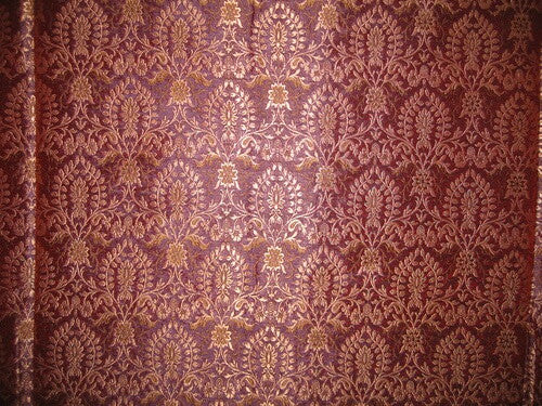 Pure Heavy Silk Brocade Fabric Purple &amp; Metallic Gold color  ~ 44&quot;