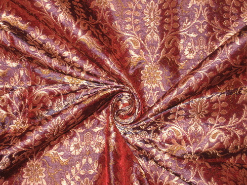 Pure Heavy Silk Brocade Fabric Purple &amp; Metallic Gold color  ~ 44&quot;