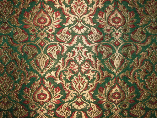 Silk Brocade Fabric Green, Red & Metallic Gold 44" WIDE BRO169[1]