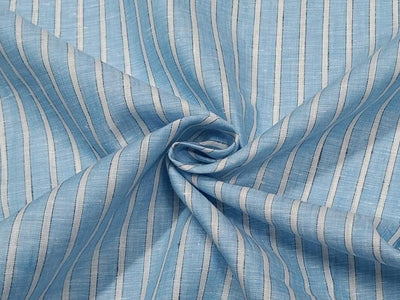 100% Linen Ivory and Blue stripe 60's Lea Fabric 58"