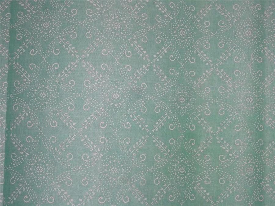 Cotton organdy printed fabric LIGHT green 44&quot;stiff