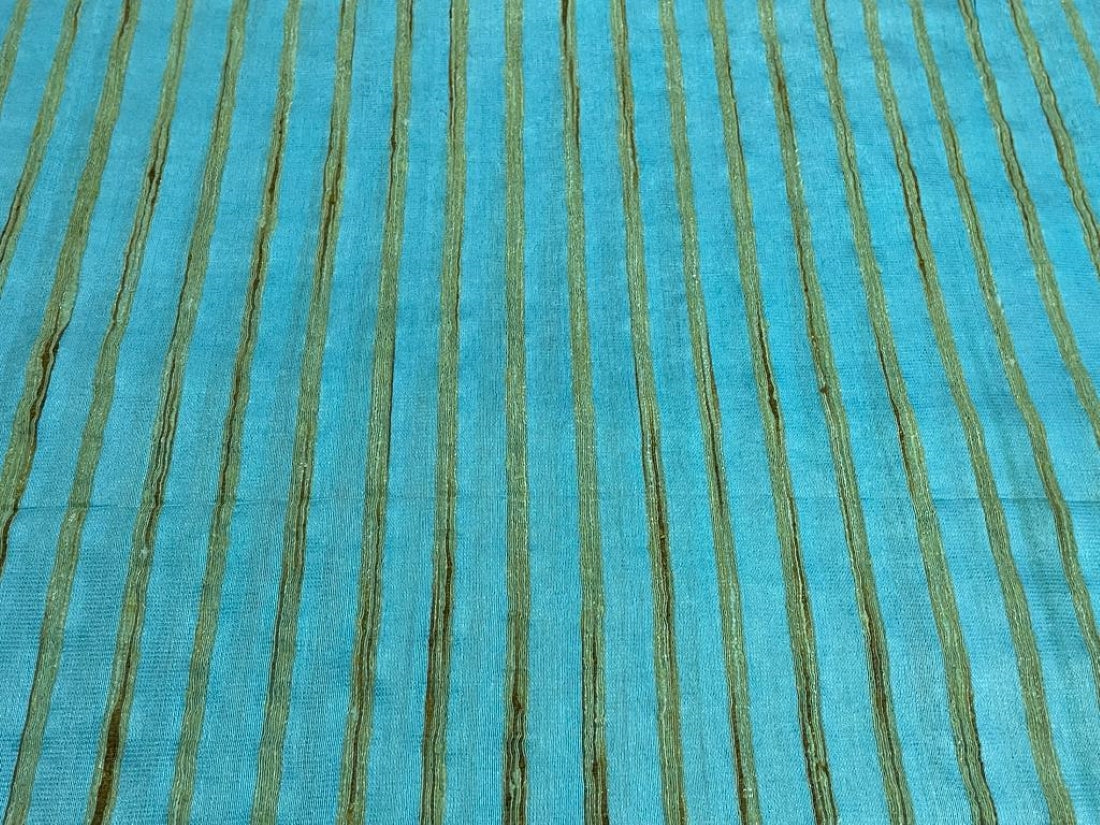 100% PURE SILK Dupioni blue color Stripes 54" wide DUP#S50[3]