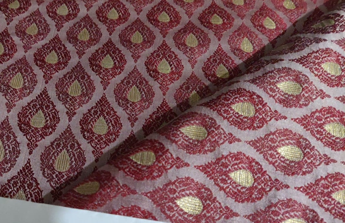 Brocade Fabric 44" wide BRO848/BRO907 available in two designs and color blueish grey and dusty rose red