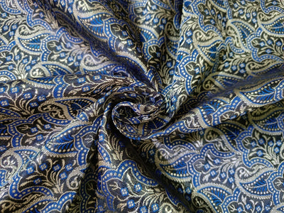 Silk Brocade~Royal Blue,Black &amp; Gold Paisleys BRO17[3]