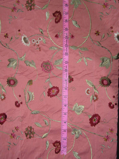 100% SILK DUPION CORAL FLORAL EMBROIDERY 54" wide [9669]