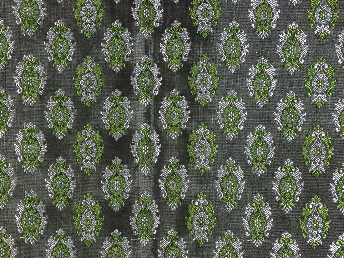 Silk Brocade fabric black green and silver4 color 44" wide BRO723[3]