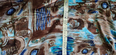 Cotton Satin / Rayon Printed fabric blue and brown color 44'' wide