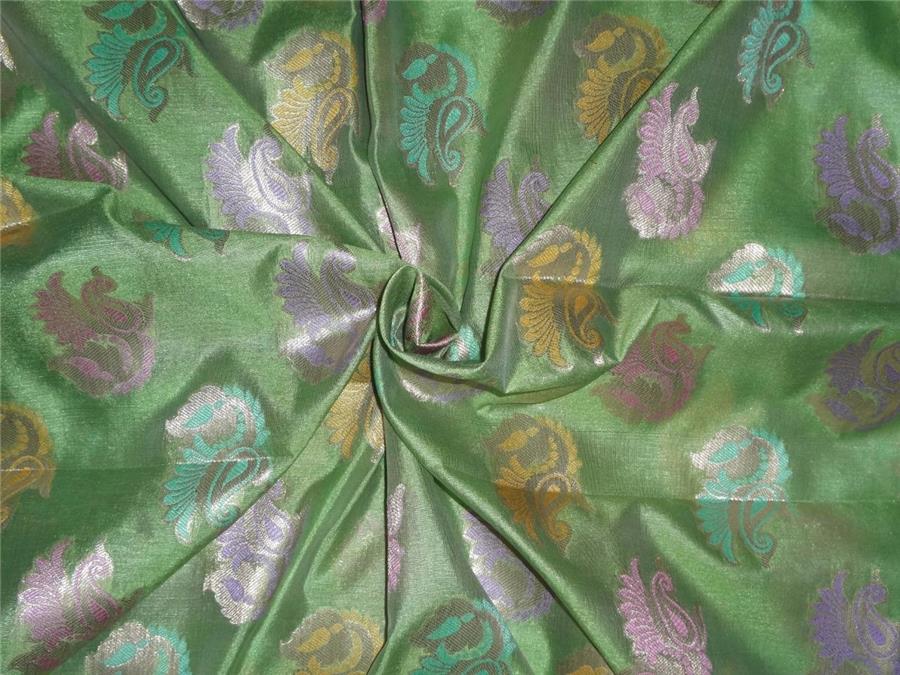 Silk Brocade Fabric Green x metallic gold color 44" wide BRO547[5]