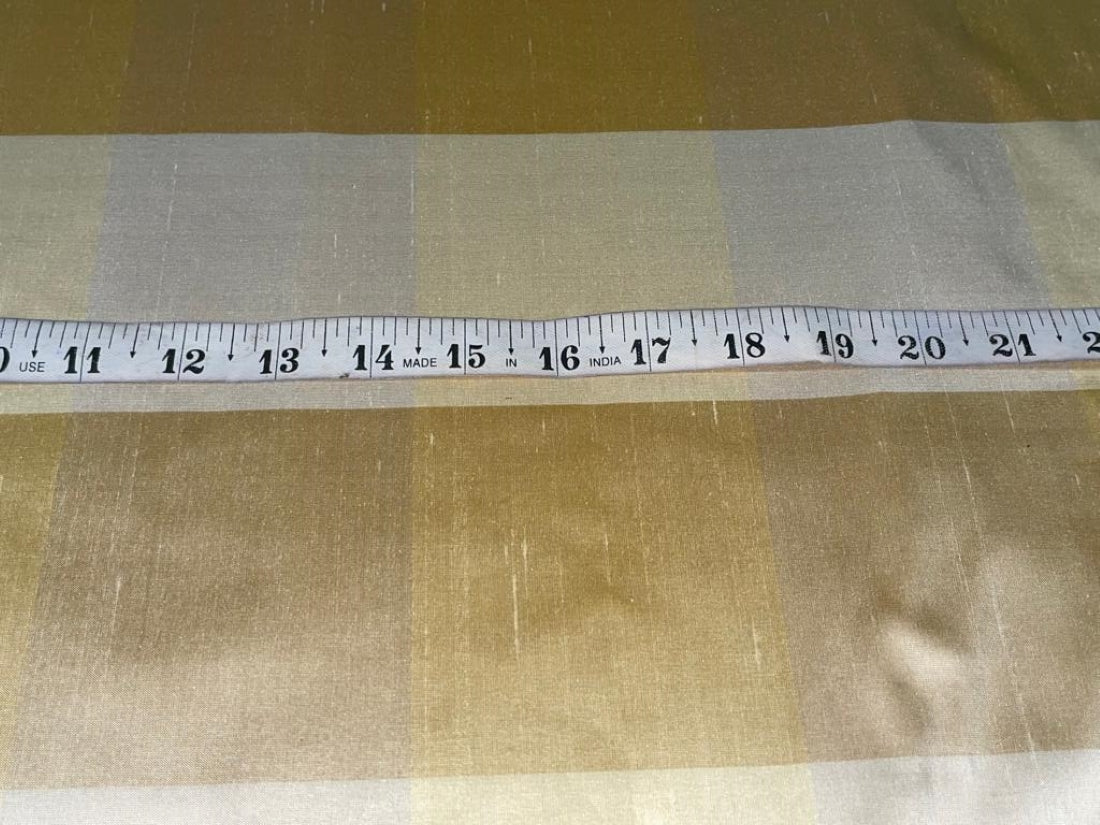 100% Silk Dupion Fabric Iovry Cream and Gold Plaids brown and gold 54" wide