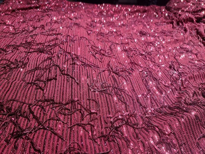 Lycra Net Fabric with SEQUENCE RED WINE color 58'' Wide