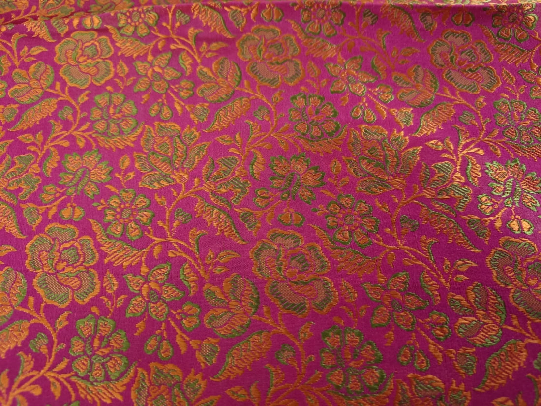 SILK BROCADE FABRIC Hot Pink, orange & Green 44" wide BRO44[4]