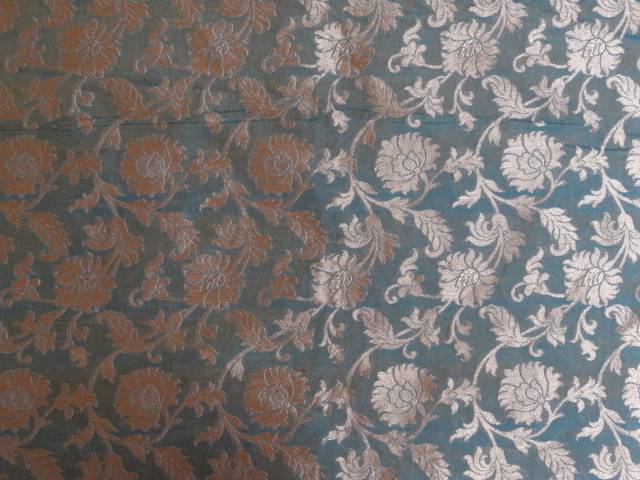 COTTON SILK BROCADE AQUA BLUE COPPER COLOR 44 INCHES