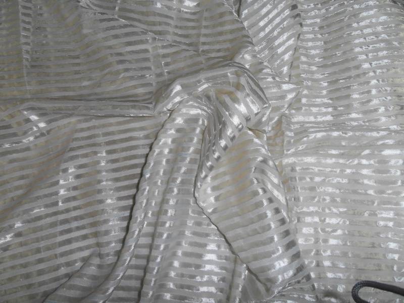 White Devore Burnout Velvet Stripes fabric 44" wide [5696]