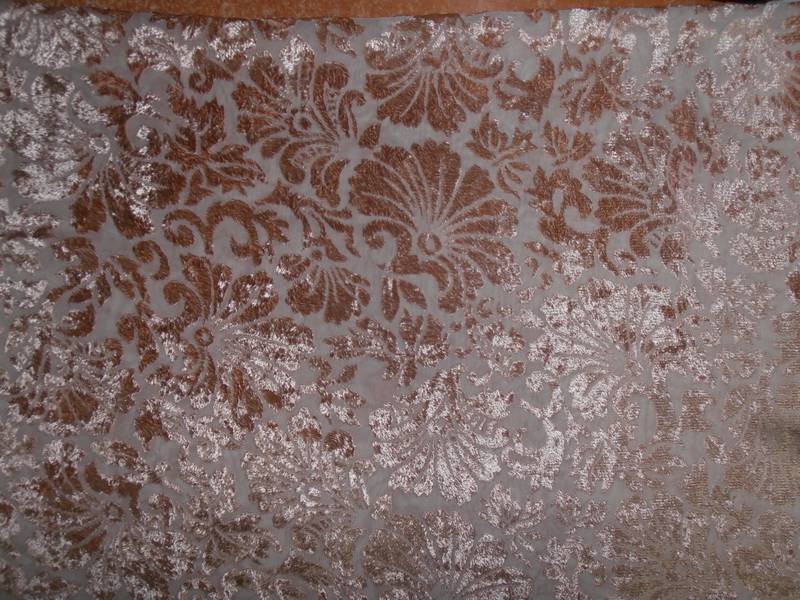 Beige Devore Polyester Viscose Burnout Velvet fabric ~ 44&quot; wide [5699]