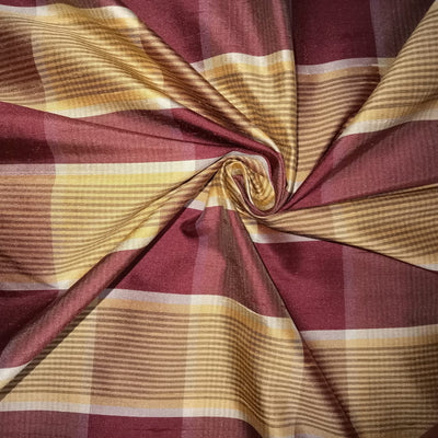 100% silk dupion red gold plaids fabric  54&quot; wide