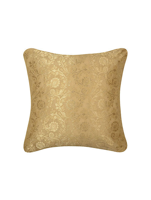 Chanderi silk fabric ivory & metallic gold floral Motif 44'' wide