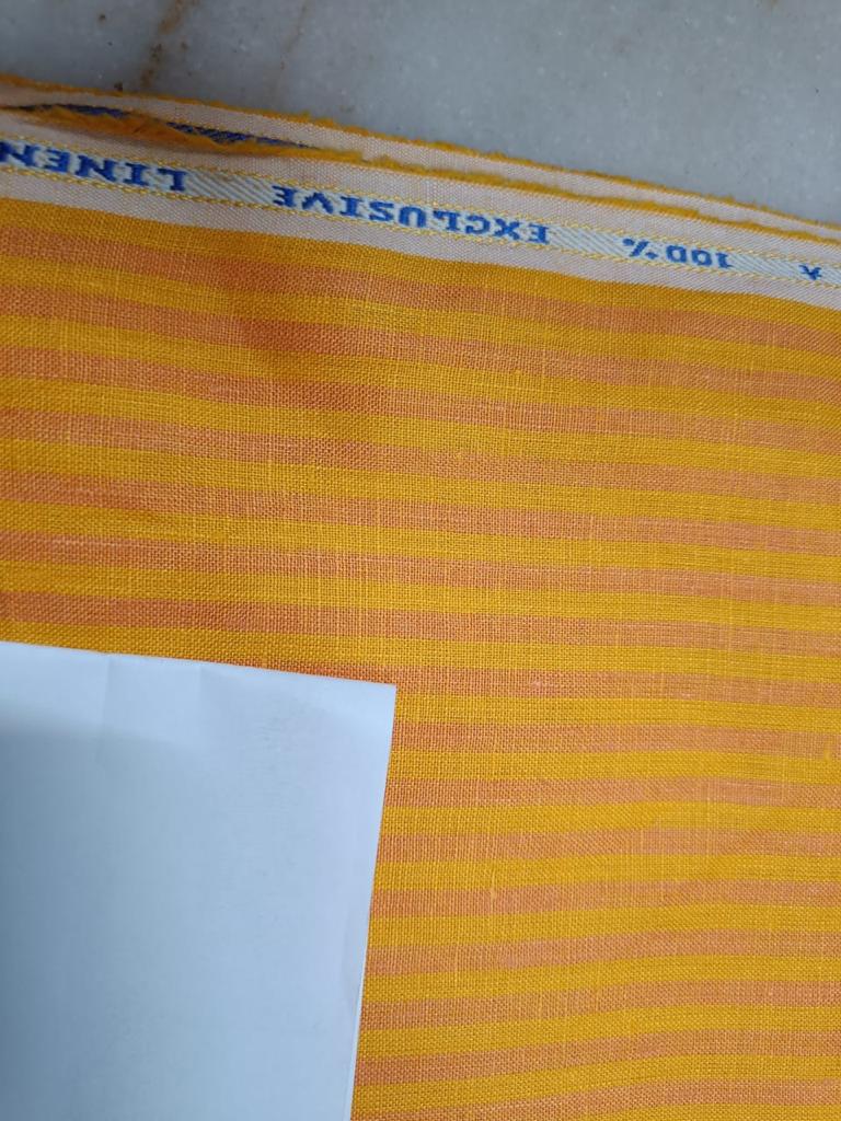 100% Linen Mango and Mustard stripe 60's Lea Fabric 58" wide [10558]