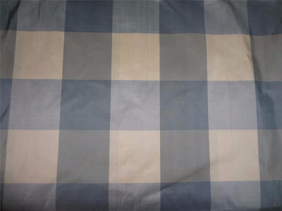 SILK DUPIONI IVORY CREAM GREY GREYISH BLUE COLOR PLAIDS  FABRIC 54" wide DUP#C81