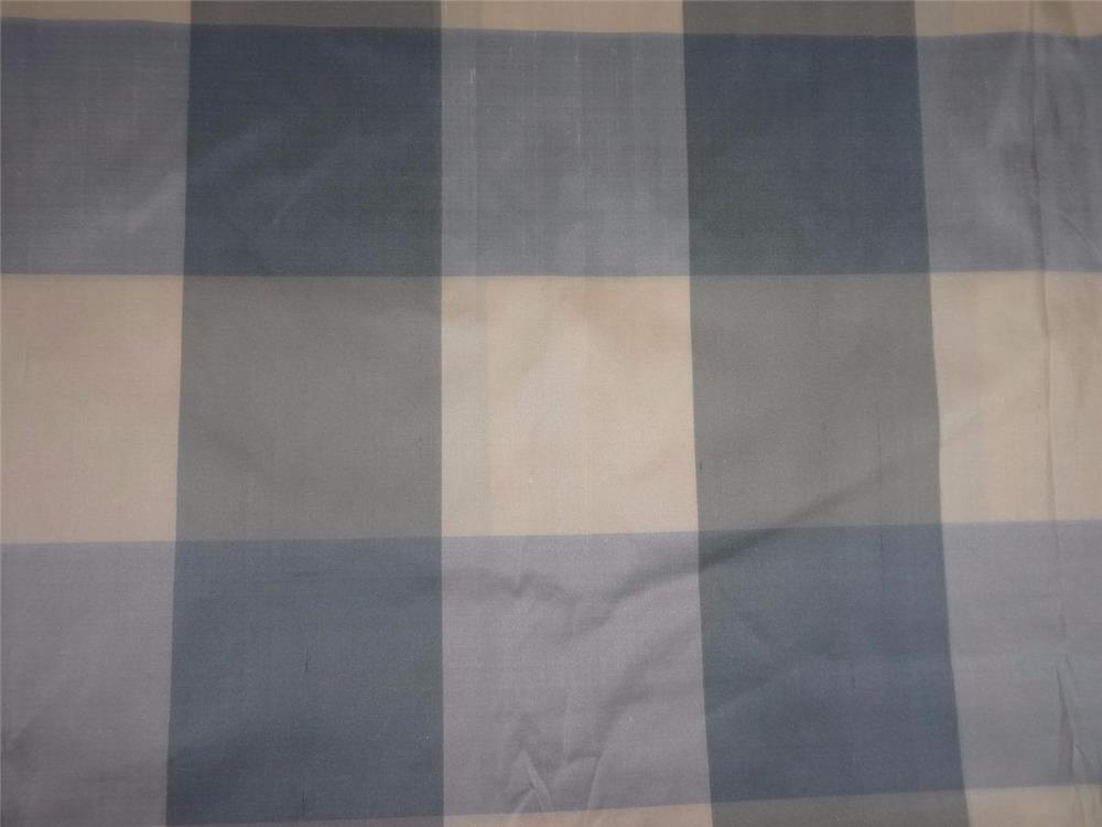 SILK DUPIONI IVORY CREAM GREY GREYISH BLUE COLOR PLAIDS  FABRIC 54" wide DUP#C81