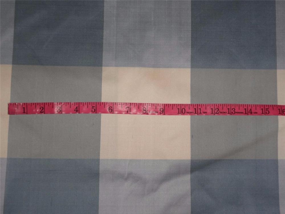 SILK DUPIONI IVORY CREAM GREY GREYISH BLUE COLOR PLAIDS  FABRIC 54" wide DUP#C81