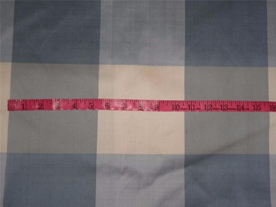 SILK DUPIONI IVORY CREAM GREY GREYISH BLUE COLOR PLAIDS  FABRIC 54" wide DUP#C81