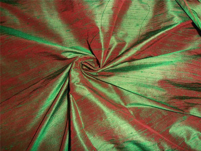 100% PURE SILK DUPIONI FABRIC EMERALD GREEN X RED colour 44" wide WITH SLUBS MM37[1]
