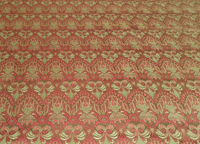 Silk Brocade Fabric Rust And Green Color ~Width 44