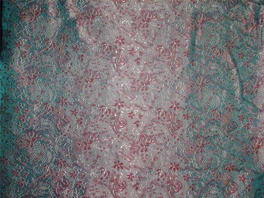 BROCADE TURQUOISE BLUE WITH BROWN AND GOLD MOTIF COLOR 44&quot;INCH BRO4[4]