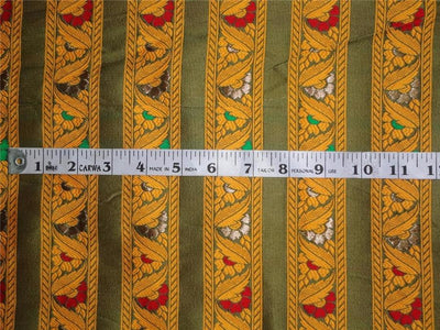 brocade~64&quot;width~henna green,mustard yellow,red x metallic gold color