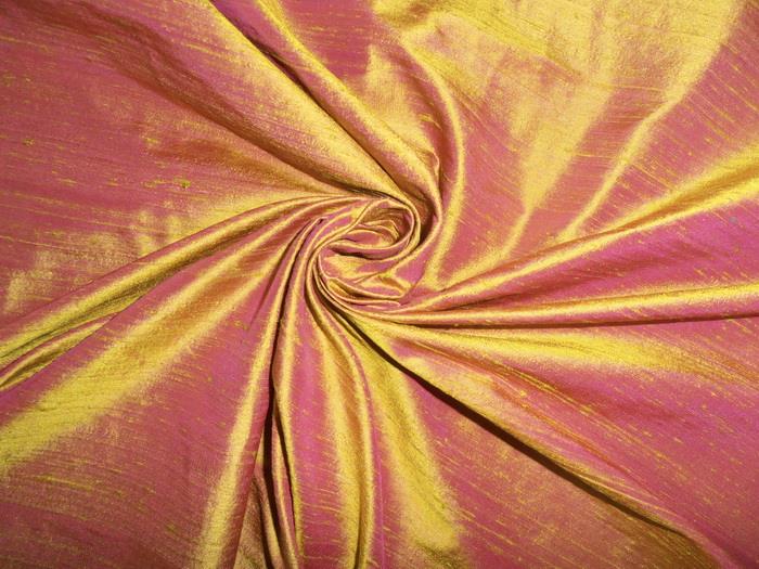 100% pure silk dupion fabric mustard x pink colour 54" wide with slubs MM34[3]