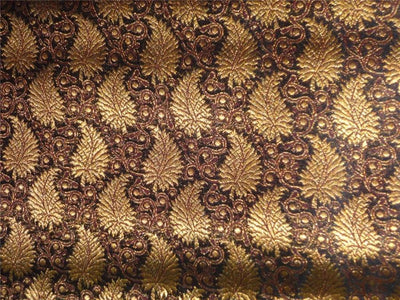 BROCADE~WIDTH 44 ~ BLACK, METALLIC COPPER X MAROON COLOR