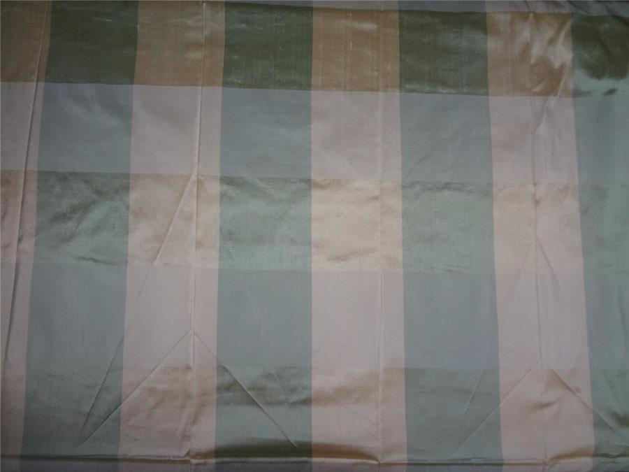 SILK DUPIONI SHADES OF GREEN/CREAM,GOLD PLAIDS FABRIC 54" wide DUP#C39[3]